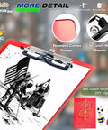 Workhorse Aluminum Clipboard For A4 with sketch of astronaut and rounded corner design, secure paper holder, red frame.