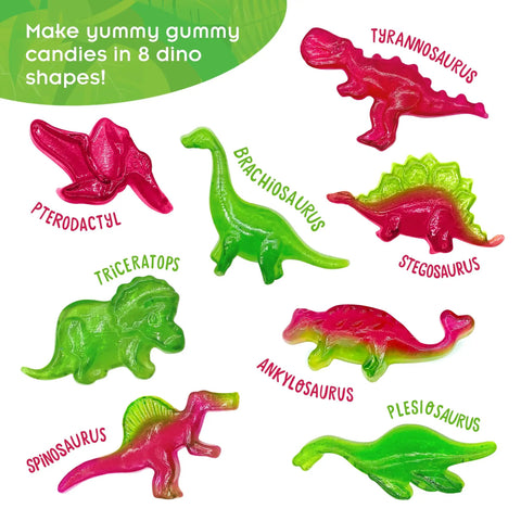 Dinosaur Gummy Lab Kit For Kids Crazy Fun And Delicious Make Up To 72 Dinosaur Shaped Gummies In Purple Mixed Berry And Green Watermelon Flavors With Citric Acid For Sour Gummies Includes 8 Dino Shapes Safe To Eat STEM Cooking Experiment Made In USA, 8 dinosaur gummy shapes