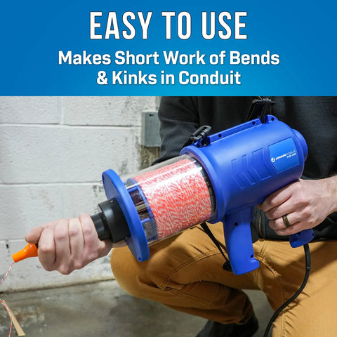 Heavy Duty Pull Line Blower For 3/4 To 2 Inch Conduit in blue, used to easily push wire through tight bends and kinks.