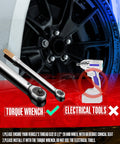 Image showing torque wrench next to a wheel, with 'Torque Wrench' highlighted and 'Electrical Tools' crossed out.