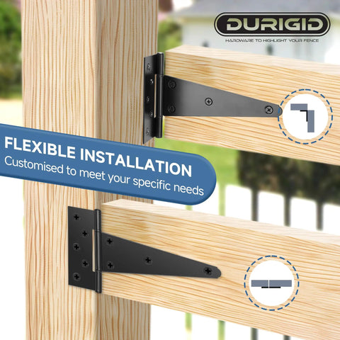 Heavy Duty 8 Inch T Hinges 2 Pack For Wood Gates Sheds Barn Doors Built Tough Outdoor Fence Hardware Corrosion Resistant Black Powder Coat Hinges For Gate And Door Exterior Use on wood gate