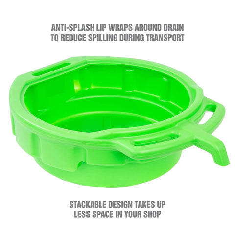Heavy Duty 4 Gallon Oil Drain Pan With Pour Spout And No Splash Lip, Stackable Polyethylene Pan With Three Ergonomic Handles