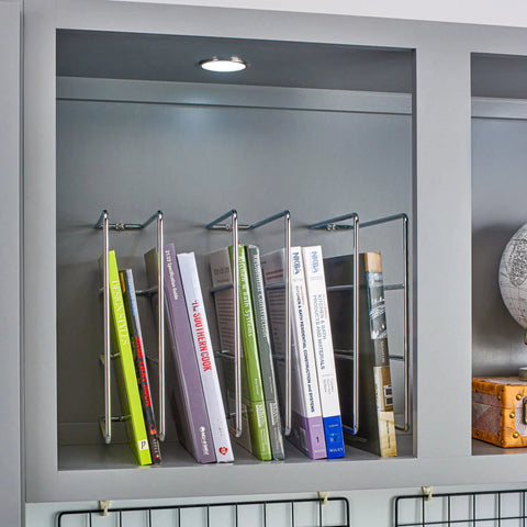 U-Shaped Wire Tray Divider For Baking And Cookie Sheets In Wall Or Base Kitchen Cabinets, Chrome Finish, organizing books