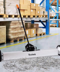 Heavy Duty 36 Inch Rolling Magnetic Sweeper With Quick Release Handle, metal debris on a warehouse floor, tool for cleaning nails and screws.