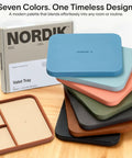 Snap Up This Dope Sand Brown Leather Valet EDC Tray to Sort Your Daily Essentials Watch and Change While Keeping Your Desk or Nightstand Clutter Free and Looking Fresh in Medium Size, stack of valet trays in various colors.