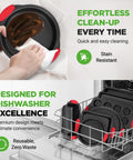 Round and square pans from Deluxe Nonstick Bakeware Set 8 Piece Kitchen Pan Collection in dishwasher, red silicone handles