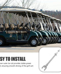 Image of a row of parked golf carts with an inset showing the Front Inner And Outer Tie Rod Kit For Golf Carts Iron Material For Rock Solid Steering No Drama Install Replacement For Worn Tie Rods Fits Most Golf Cart Models And Accessories Built Tough For Long Lasting Performance.