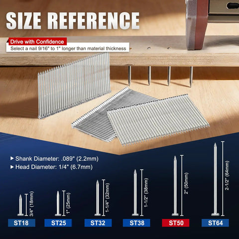 14 Gauge 2 Inch Galvanized Steel Concrete T Nails Heavy Duty For Wood And Concrete Projects 800 Pieces Box Durable Rust-Resistant Finish Indoor Outdoor Use size reference chart