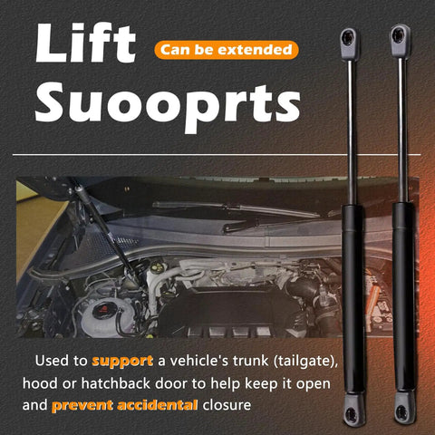 Heavy Duty 2 Pack Liftgate Struts And Rear Trunk Supports Compatible With Nissan Rogue 2014 To 2020 shown under hood, highlighting lift capabilities.
