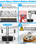 Image showing measurements and specifications for 12 Pack Rubber M6 Leveling Feet For Furniture With Adjustable Threading And Secure Inserts Perfect Fit For Ikea Tables Plug And Play Setup Top Shelf Stability Fix For Wobbly Shelves.