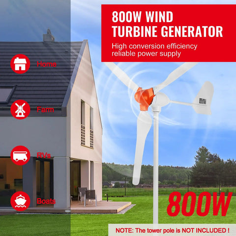 800W 12V Wind Turbine Kit With MPPT Controller, 3-Blade Wind Power Generator for home use, adjustable wind direction, off-grid solution.