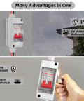 Outdoor Solar Disconnect Switch 20 Amp IP Waterproof DC Miniature Circuit Breaker installed showing rain resistance