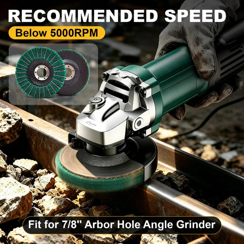 All In One 10-Piece 4.5 Inch Metal Polishing Kit for Angle Grinder in use below 5000RPM with flap discs visible