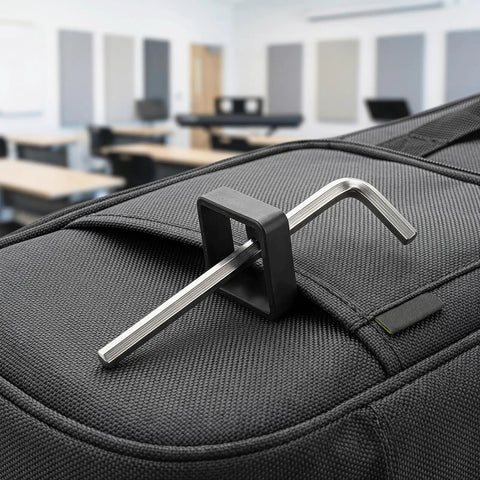Compact Hex Wrench Set Fits Electronic Piano Stands Perfectly with Socket Sleeve Tool To Prevent Thread Damage And Stop Screws Loosening While Touring Live Gigs For Musicians Who Need Reliable Gear On The Go. black aluminum hex wrench on piano stand bag