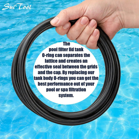 Hand holding black Tank Clamp O Ring Replacement For Pool And Spa D E Filter, 1/2 Inch Thick, 19.5 Inch Diameter, Fits CCP320 CCP420 CCP520 Clean And Clear Plus Models Manufactured After 2000