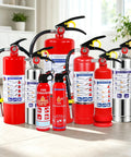 Assorted Badass 10 LB ABC Fire Extinguisher Dry Chemical in red and silver for kitchen, garage, and road trip safety.