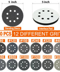 120 Piece 5 Inch 8 Hole Sanding Discs Kit With Interface Pad Wet Dry Sandpaper Set Grit 80 To 3000 For Random Orbital Sander