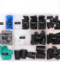 170 Piece High Temp Silicone Cap And Plug Set Masking System Kit in storage case, showing assorted sizes and colors for powder coating.