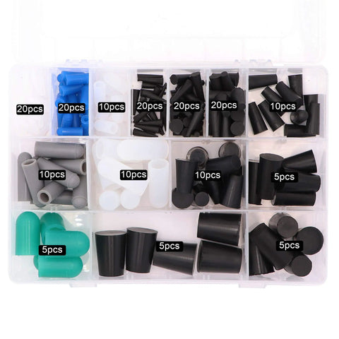 170 Piece High Temp Silicone Cap And Plug Set Masking System Kit in storage case, showing assorted sizes and colors for powder coating.