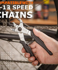 Hand holding Master Link Pliers For Bikes, 2 In 1 Chain Tool For Quick Link Install And Removal, Fits Up To 13 Speed Chains