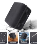 Rugged Hard Case For NOCO Boost Plus Air AX65 2000A Jump Starter With Air Compressor And Tire Inflator Protective Black Carry Case With Easy Zip Access, showcasing waterproof, dustproof, dropproof, and scratchproof features, with cracked surface background.
