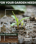 Beefy 4 Inch U Shaped Landscape Staples Pack Of 40 For Soaker Hose Drip Line Tubing Garden Galvanized 11 Gauge Ground Stakes Built To Last Lawn Yard Outdoor Decor installed next to a seedling showing soil layers