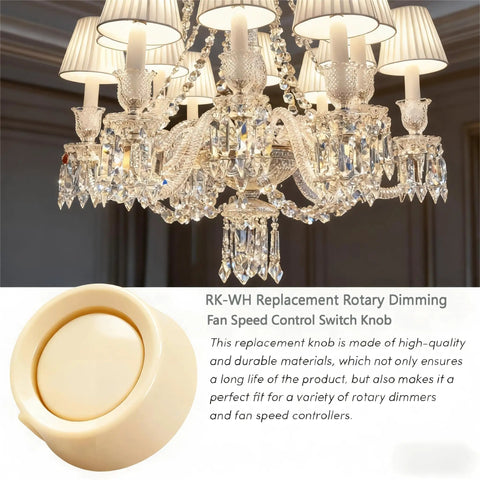 Beige Rotary Dimmer Switch Knob Pair Universal Replacement For Lutron D600P D603P and DNG600P shown with chandelier