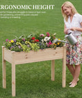 Raised Garden Bed With Legs 34x18x30 Inch Planter Box Outdoor With Liner For Herbs, Flowers, Veggies Elevated Wooden Garden Bed
