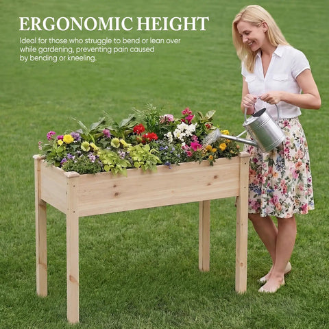 Raised Garden Bed With Legs 34x18x30 Inch Planter Box Outdoor With Liner For Herbs, Flowers, Veggies Elevated Wooden Garden Bed