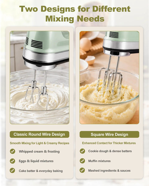 Premium Stainless Steel Hand Mixer Beater Attachments Replacement Parts For Standard Appliances showing classic and square wire designs.