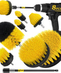 Eight Piece Drill Brush Attachment Set For Power Scrubbers, Includes Seven Brush Heads And Extendable Rod, Clean Bathtub, Shower, Grout, Tile, Toilet, Carpet, Upholstery With Nylon Bristles That Will Not Scratch
