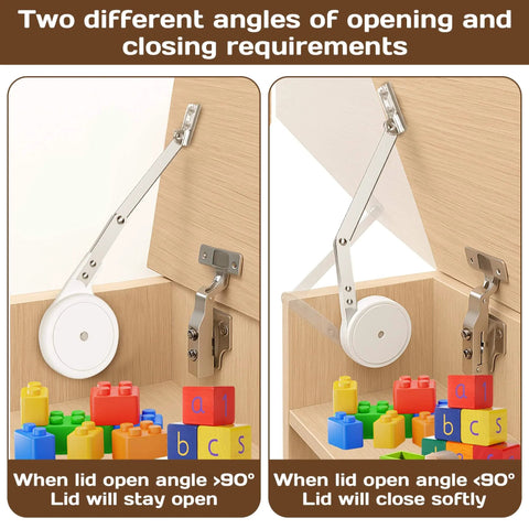 Diagram showing 2 Pack Soft Close Hinges For Toy Boxes And Chests Heavy Duty Lid Support For Wooden Trunks Cedar Chests And Benches