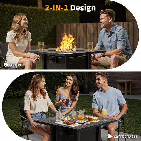 30 Inch Propane Fire Pit Table with Premium Ceramic Top, 50000 BTU Gas Firepit, includes lid and lava rocks, outdoor use