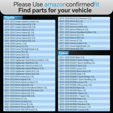 Direct Fit Electric Coolant Water Pump For Toyota Camry And Lexus compatibility list with vehicle models and engines.