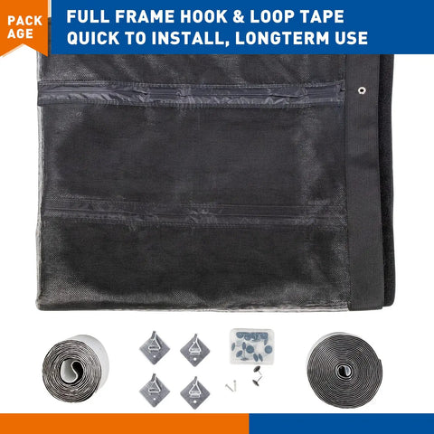 Magnetic Garage Door Screen 16x7 Ft For Two Cars, Heavy Duty Fiberglass Mesh, installation kit with hook & loop tape, screws