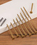 Heavy Duty 6 Inch Lag Screws Kit For Outdoor Wood And Structural Fastening Bronze Carbon Steel Washer Head Rust Resistant Epoxy Coated T30 Star Bit 96 Pieces 4 Lb Total Weatherproof Long Lasting Exterior Screws with T30 bits on wood surface
