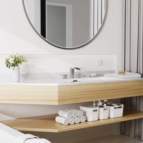 8 Inch Widespread Brushed Nickel Bathroom Faucet With Three Holes And Two Handles Waterfall Style includes pop-up drain installed