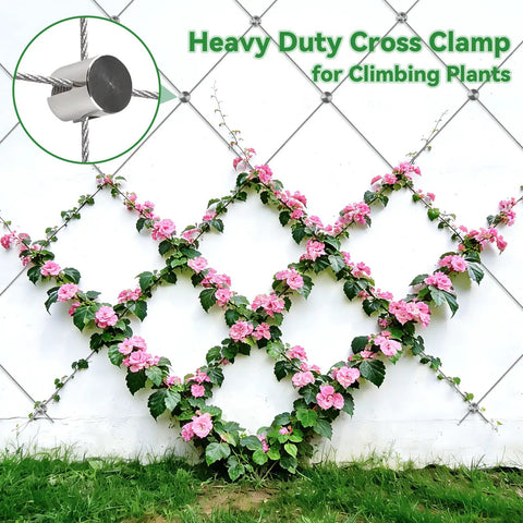 Heavy Duty No Drilling Cable Cross Clamps For 1/8 Inch Wire Rope And 5/64 Inch Rods, stainless steel trellis wall mount for climbing plants.