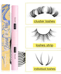 Bond And Seal 2 In 1 Lash Glue Waterproof With Strong Hold for DIY Cluster Eyelashes shown with lashes and packaging