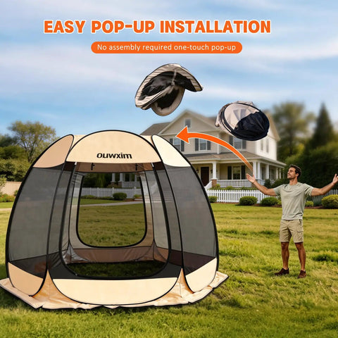 Pop Up Gazebo Screen House Tent With Mosquito Netting For 6 To 8 People Portable Canopy Easy Setup in a backyard setting