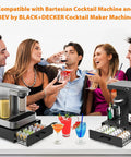 Group enjoying cocktails with Pod Storage Drawer Organizer For Bartesian Capsules That Holds Forty Pods Stackable Countertop Bar Accessory