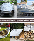 Rugged All Weather Heavy Duty Tarp 12 By 16 Ft used to cover car, boat, garden debris, tent, and firewood pile outdoors