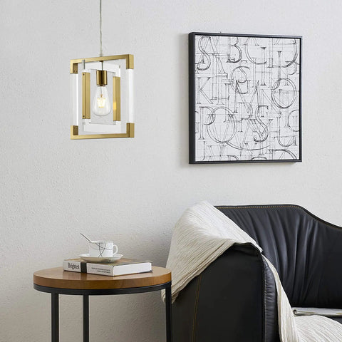 Gold Pendant Light Chandelier With Brushed Brass Finish in living room setting