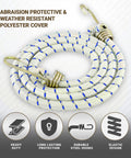 6 Pack 72-Inch Long Heavy Duty Bungee Cords With Durable Metal Hooks For Bikes, Camping, Outdoors, displayed coiled with features