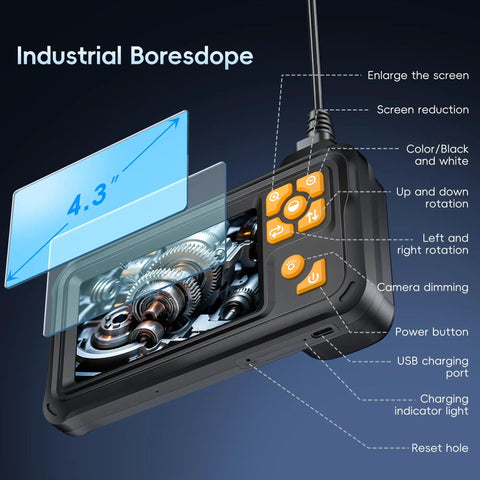 Hardcore 50Ft Endoscope Camera With Light, 1080P Borescope, 4.3 Inch IPS Screen control panel