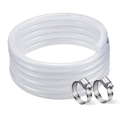 Clear Braided Vinyl Tubing, 1 Inch ID, 10 Ft Long, Tough As Nails Heavy Duty Reinforced PVC Hose With Stainless Clamps