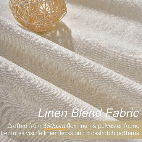 Close-up of linen blend fabric showing texture for Heavy Duty Blackout Curtains For Track System, 9 Ft Long Cream Tan 2 Panel Set.