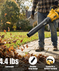 Man using Cordless Leaf Blower 650 CFM With 3 Speed Levels And 1200W Power, Dual 5.0Ah Batteries Included And Fast Charger on lawn