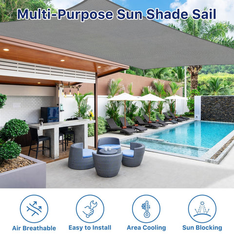 10X13 Sun Shade Sail With UV Protection For Outdoor Patio Garden And Deck Curved Tear Resistant Heavy Duty Shade Gray over a pool area