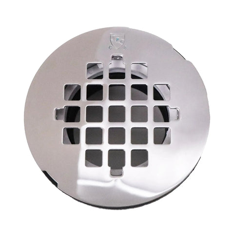 Heavy Duty No Caulk Shower Drain With Slick Polished Chrome Grate, 4.5in diameter, ideal for quick ABS PVC hookup.